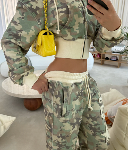 HC - Cropped Hoodie and Joggers Camo Set
