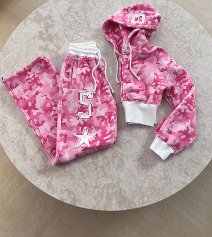 HC - Cropped Hoodie and Joggers Camo Set