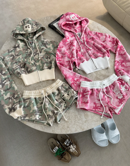 HC - Cropped Hoodie and Joggers Camo Set